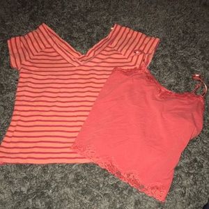 Two shirts! Orange v neck tee and matching tank S